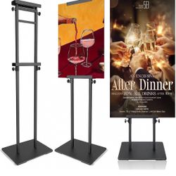 MEW Poster stand display, Heavy-Duty Pedestal Sign Stand, 1-Pack ,Black Double-sided, Adjustable to 80", Fits 4"-75" , Non-slip pads, Stainless steel 