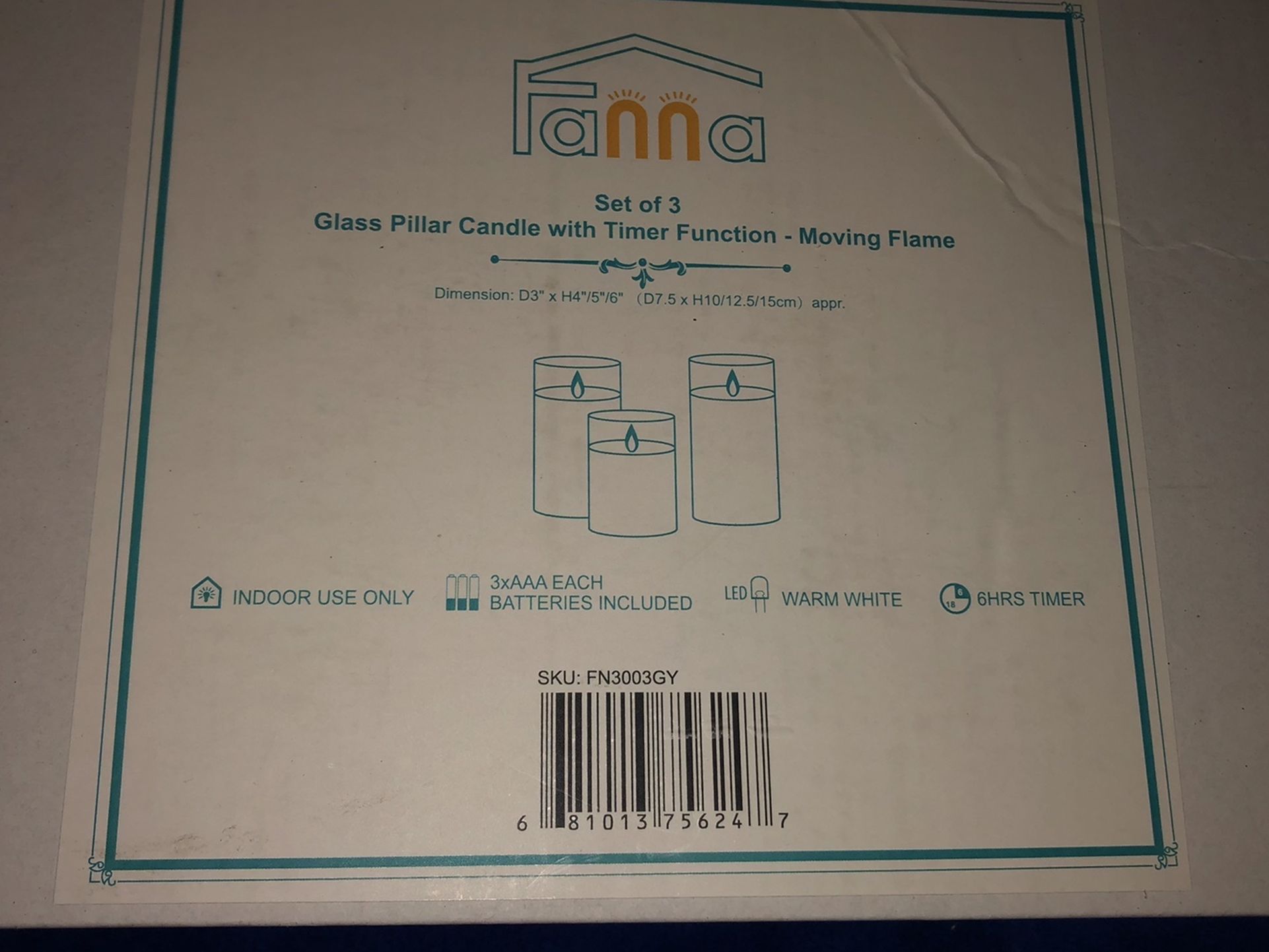 NEW FANNA GLASS PILLAR CANDLE WITH TIMER FUNCTION- MOVING FLAME (3)- SILVER