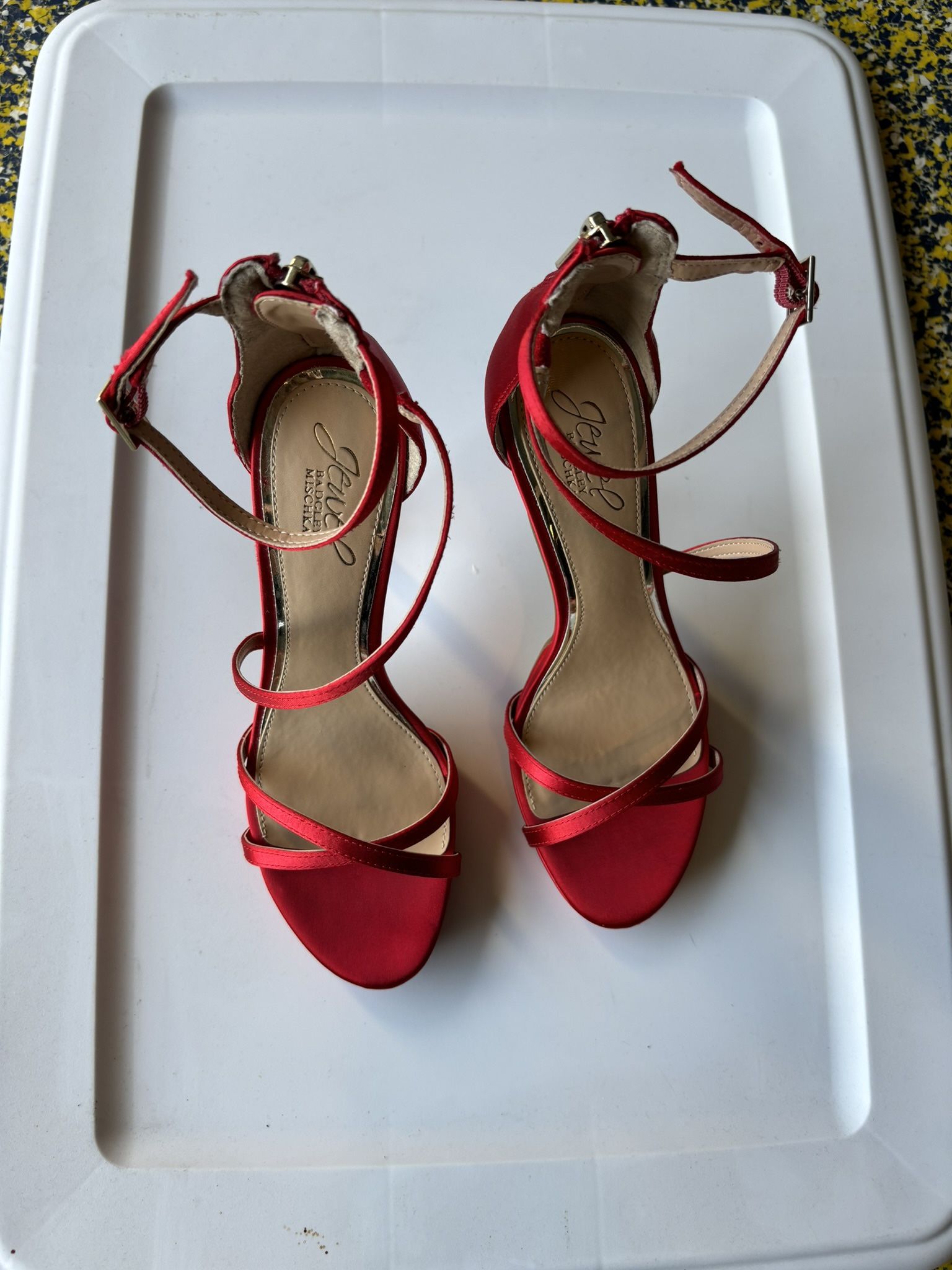 Jewel By Badgley Mishka Red Satin Sandal Heels