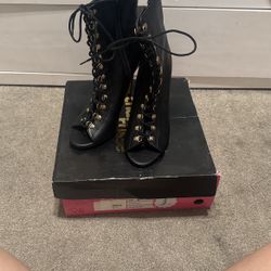 Black & Gold lace up heel booties