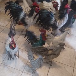 Tin/Metal Roosters And Geese.