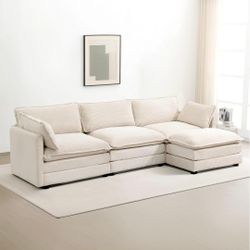 Oversized Modular Sectional Sofa with Movable Ottoman, 112 Inch 4 Seat Modern Corduroy Sofa Set, Convertible L Shaped Couch for Living Room and Office