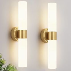 New 22” L Set of Two Wall Sconces Lighting with Milky White Glass, Brushed Gold Hardwired 