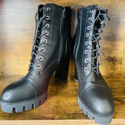 Wedge Heeled Leather Combat Boots [Size 11]