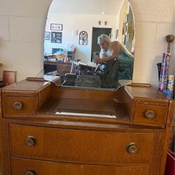 Rare Antique Tiger Wood Sideboard/Vanity W/mirror