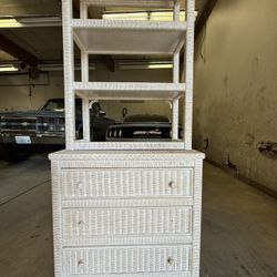 Boho Chic Whitewashed 1980S Henry Link, Wicker Dresser, Bookshelf By Lexington