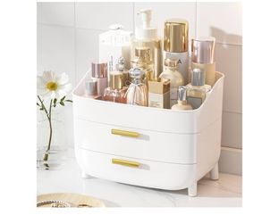 Vtopmart 3-Tier Skincare Makeup Organizer with Drawers, White For Vanity, Dresser and Bathroom Countertop, Large Cosmetic Storage Box Case, , With Dra