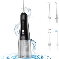 Water Dental Flosser Cordless with Screen Brush Floss: 9 Modes and 4 Replaceable Nozzles, 350ml Removable Water Tank, Toothbrush and Water Flosser 2 i