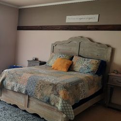 Kelly Clarkson queen size bed frame with large headboard and footboard