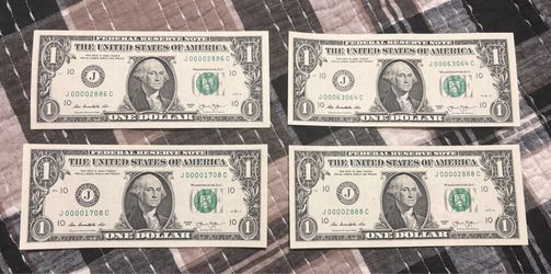 4 Low Serial Number $1 Bills