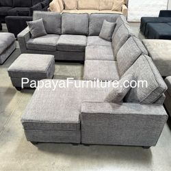New!Slate Grey Sectional, Reversible Sectional Couch, Sofa, Gray Couch, Gray Sectional, Chenille Sectional, Sectional And Ottoman, Sectionals, Sofas D