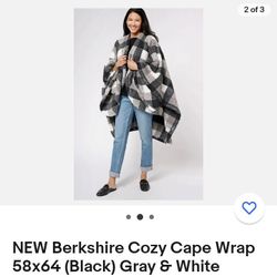 New Berkshire Cozy Cape Black Plaid Wrap 58x,64