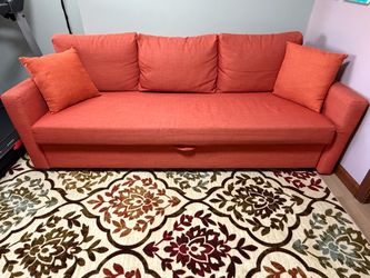 IKEA FRIHETEN 3-Seat Sleeper Sofa Bed with Storage, Orange/Rust