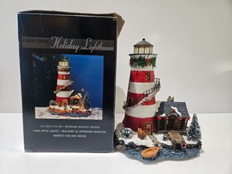Fiber Optic Holiday Lighthouse Christmas Village Decor 12.5 Inch Lighted Display