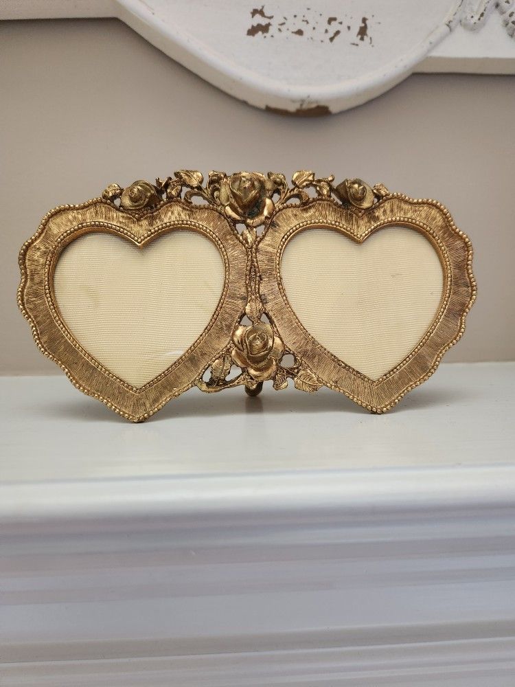 Vintage Matson~ Gold Plated Heart & Rose Vanity Frame~F1791~7"x4"
