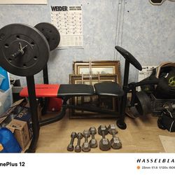 WEIDER PRO 265 Standard bench With 80lbs Vinyl Weight Set.   Condion 10/10