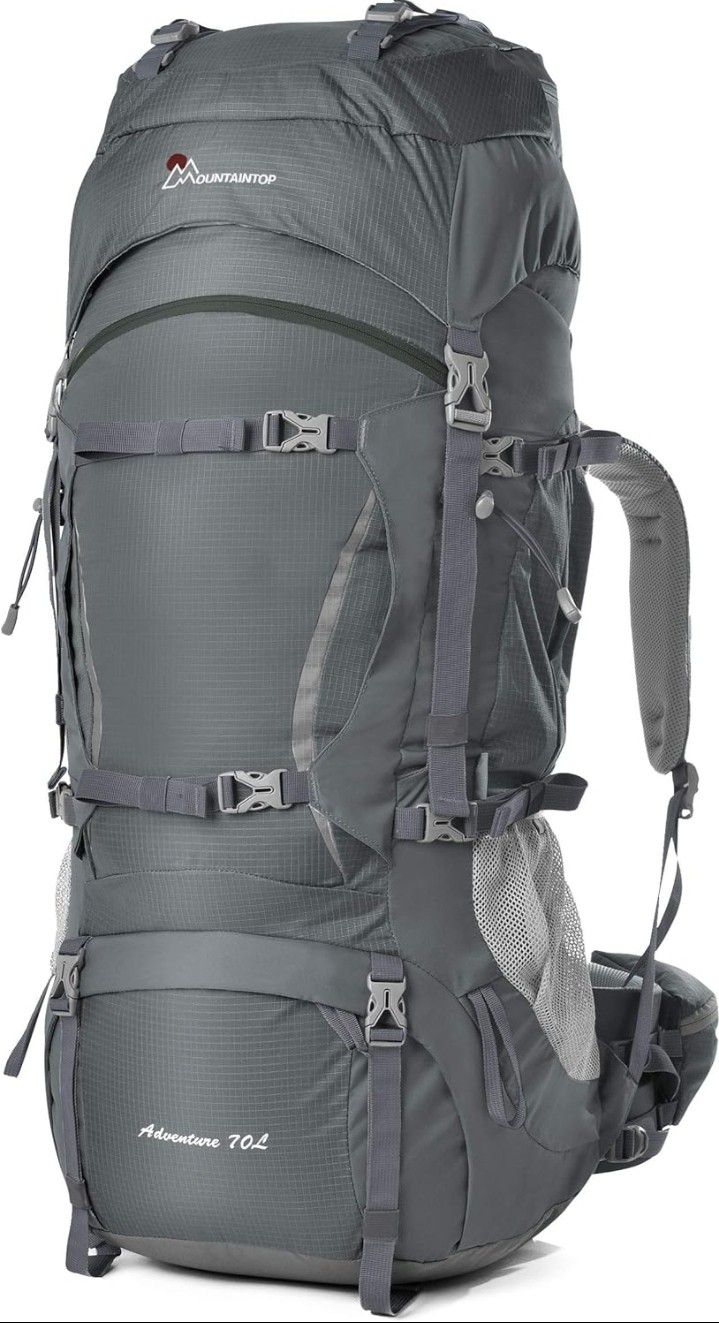 MOUNTAINTOP 70L Internal Frame Hiking Backpack for Men Women with Rain Cover, 29.9"x13"x10.2"- Gray