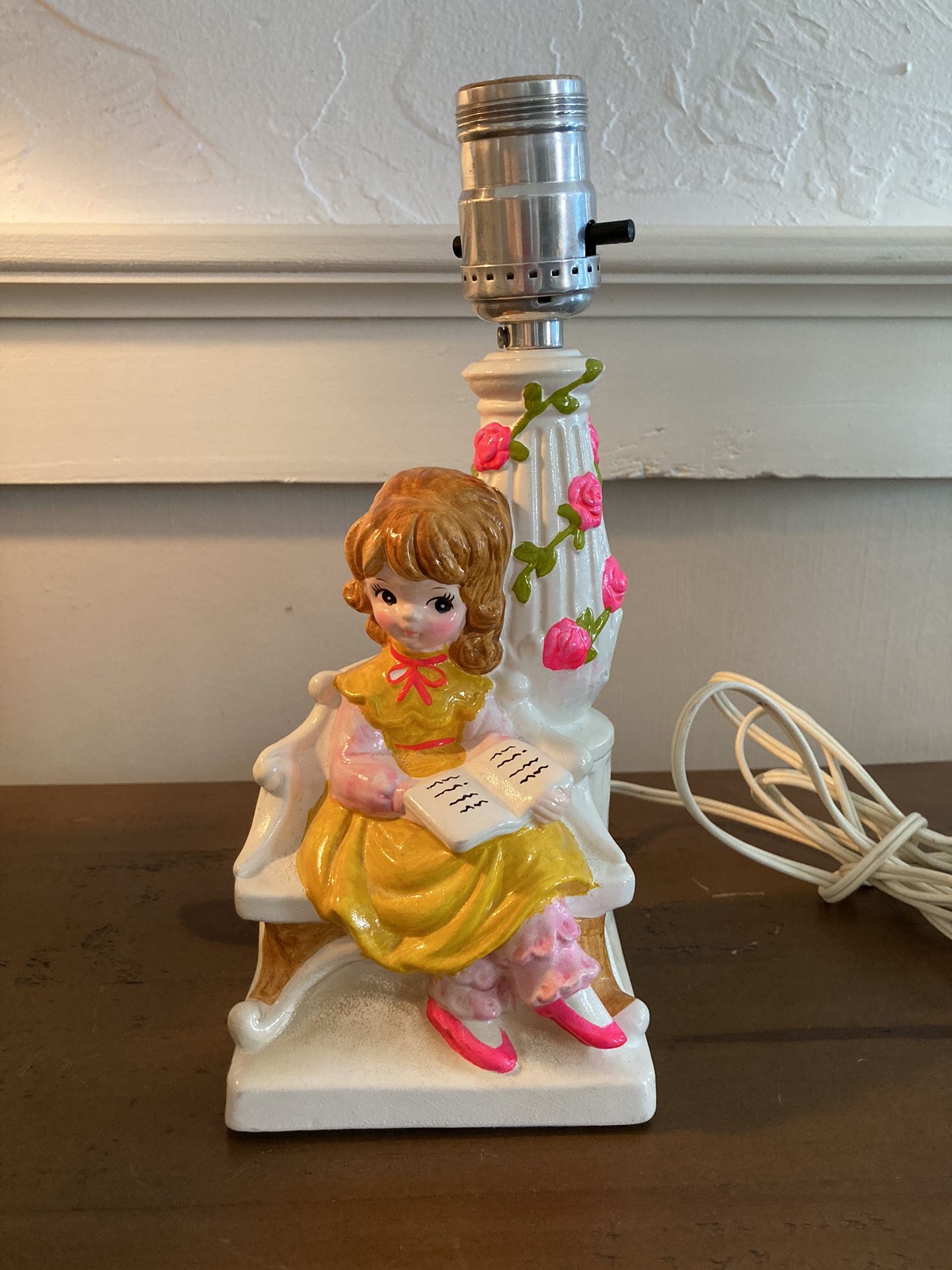 Vintage Midcentury Children’s Lamp- Girl With Book