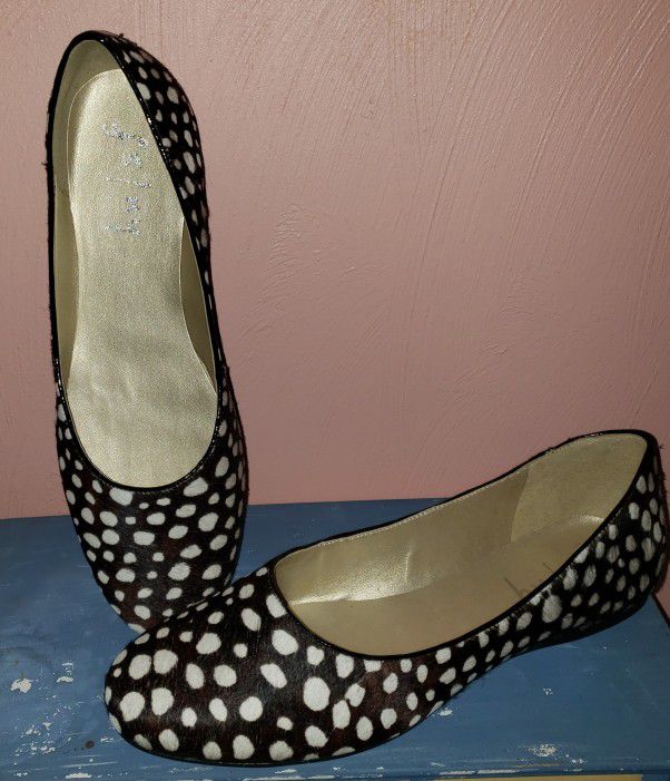 French Sole Calf Hair B&W Ballet Flats Size 10 