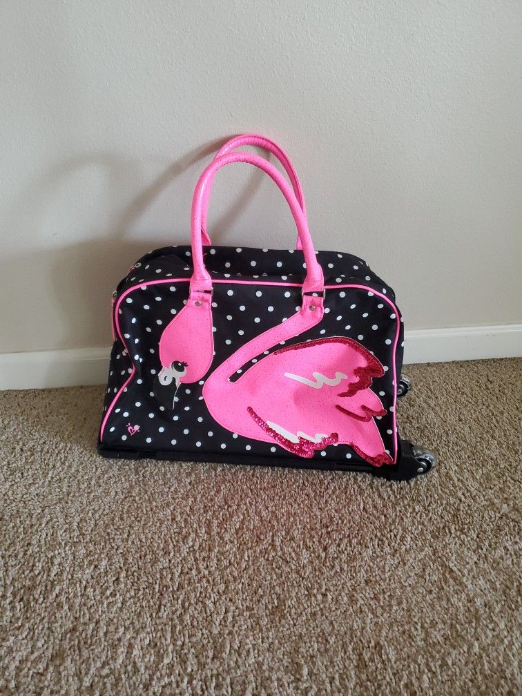 Justice Polka Dot Flamingo Roller Bag