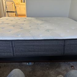 Queen Beautyrest Harmony Mattress + Metal Bed Frame – Great Condition 