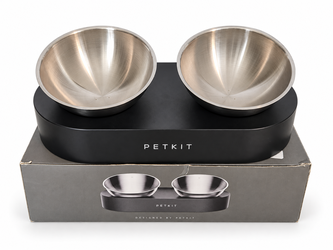 PETKIT Elevated Double Cat Bowls Stainless Steel Adjustable Tilt Black Stand