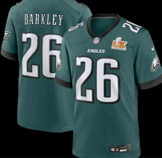 New! Philadelphia Eagles #26 Barkley Midnight Green Super Bowl LIX Game Jersey