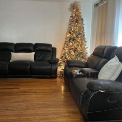 All Recliner Black Leather Couch 