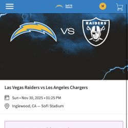 🏈 Chargers vs Las Vegas Raiders – 2 Tickets – Nov 30, 2025 @ Sofi Stadium 🏟️