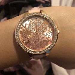 Rocawear Pink Rose Gold Jeweled Beautiful Analog Clock Watch