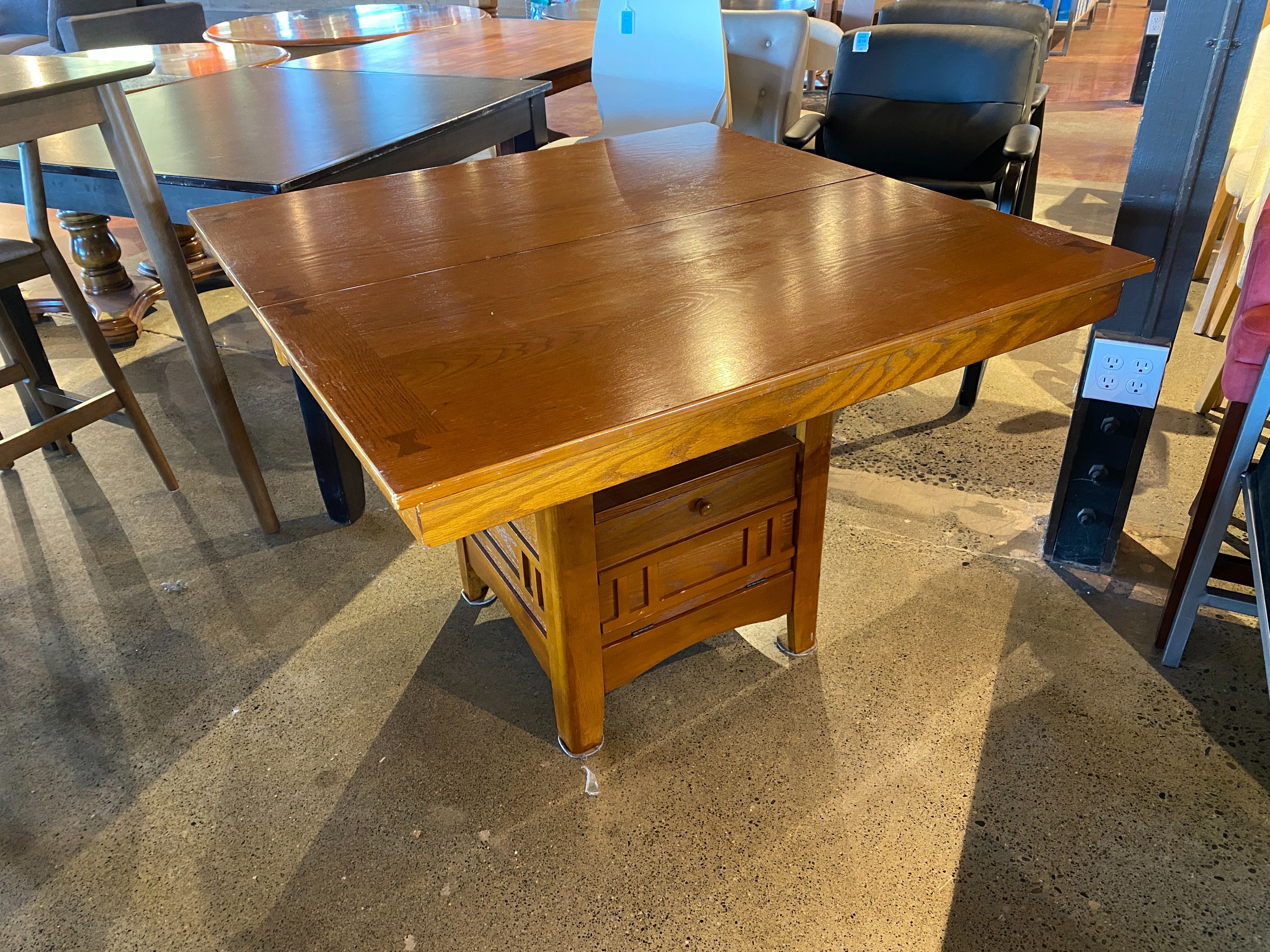 Mission Style Square Dining Table with Pedestal Storage