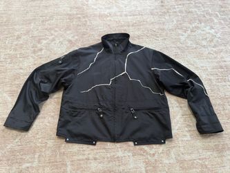 Jamie Sadock Women's Black Windbreaker Jacket White Asymmetric Line Embroidery M