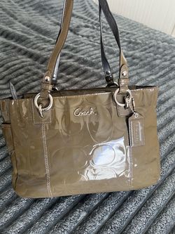 Olive patent leather coach bag