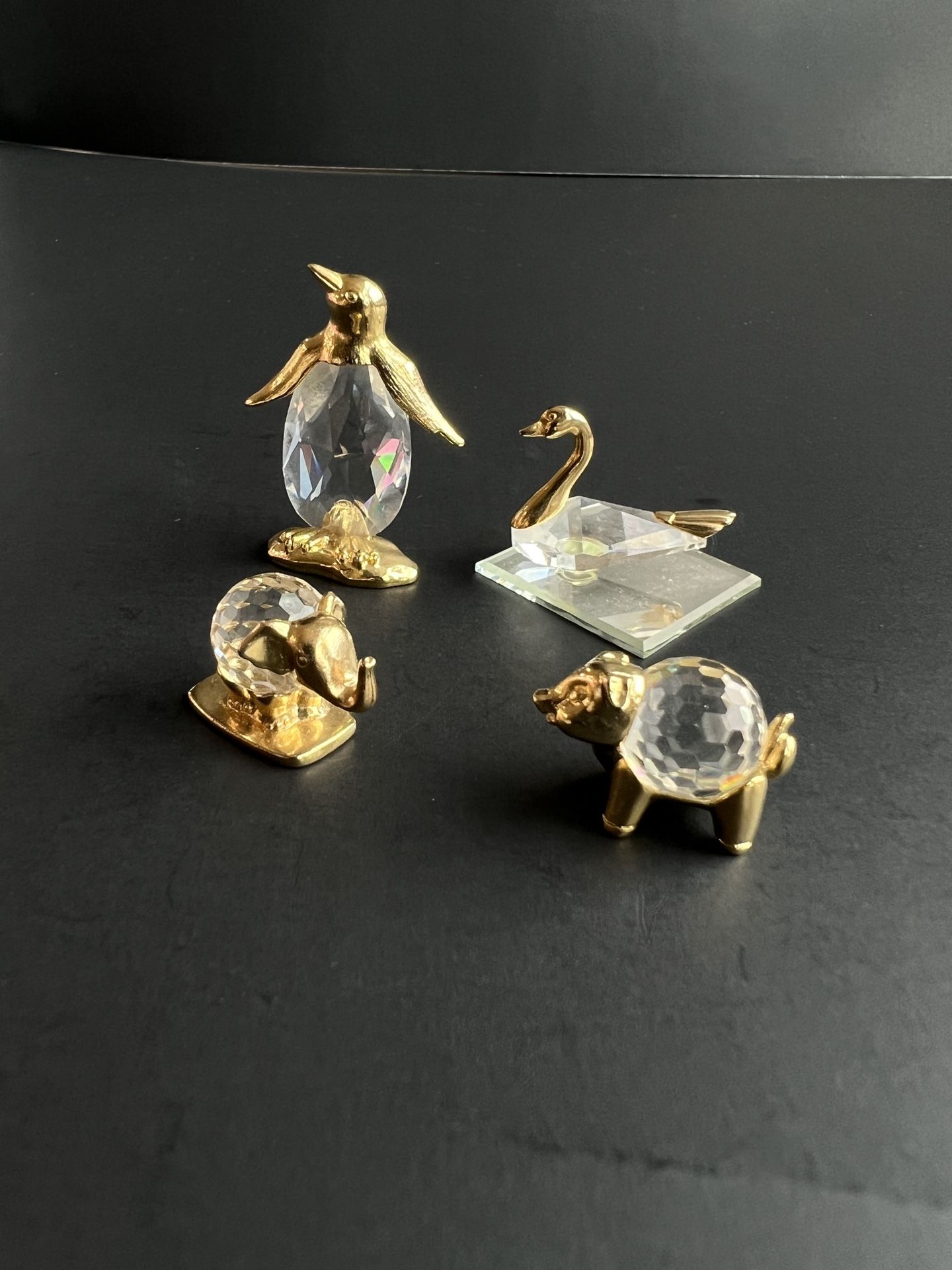 Vintage 1984 Gold penguin / swan / pig / elephant crystal palace figurines