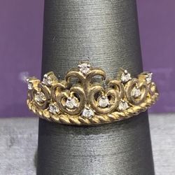 10K Yellow Gold Diamond Crown Ring 0.10 CTW