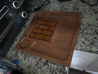 Vintage Mid-Century Modern Walnut Serving Tray with Ceramic Tile Inlay