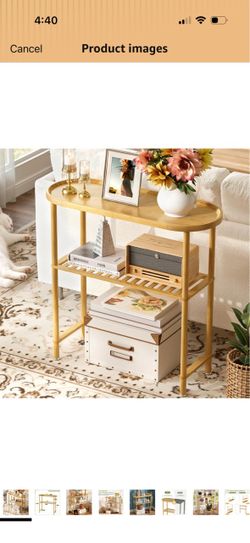 Small Entryway Table Bamboo 30.7", Narrow Hallway Table Oval Top 2-tier, Slim Console Table with Anti-fall Edge, Sofa Side Table 5min Easy Assembly, S