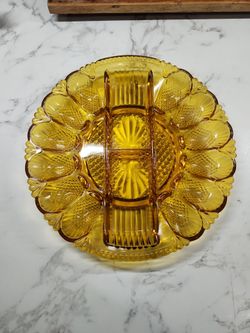 L E Smith 567 Heritage Amber Deviled Egg & Relish Tray or Dish