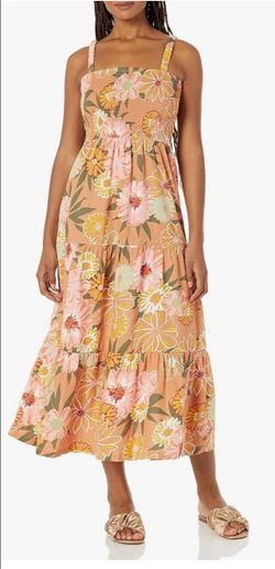 Women's Roxy Sunnier Shores Maxi Dress ,Toasted Nut Bloom Boogie Size XS