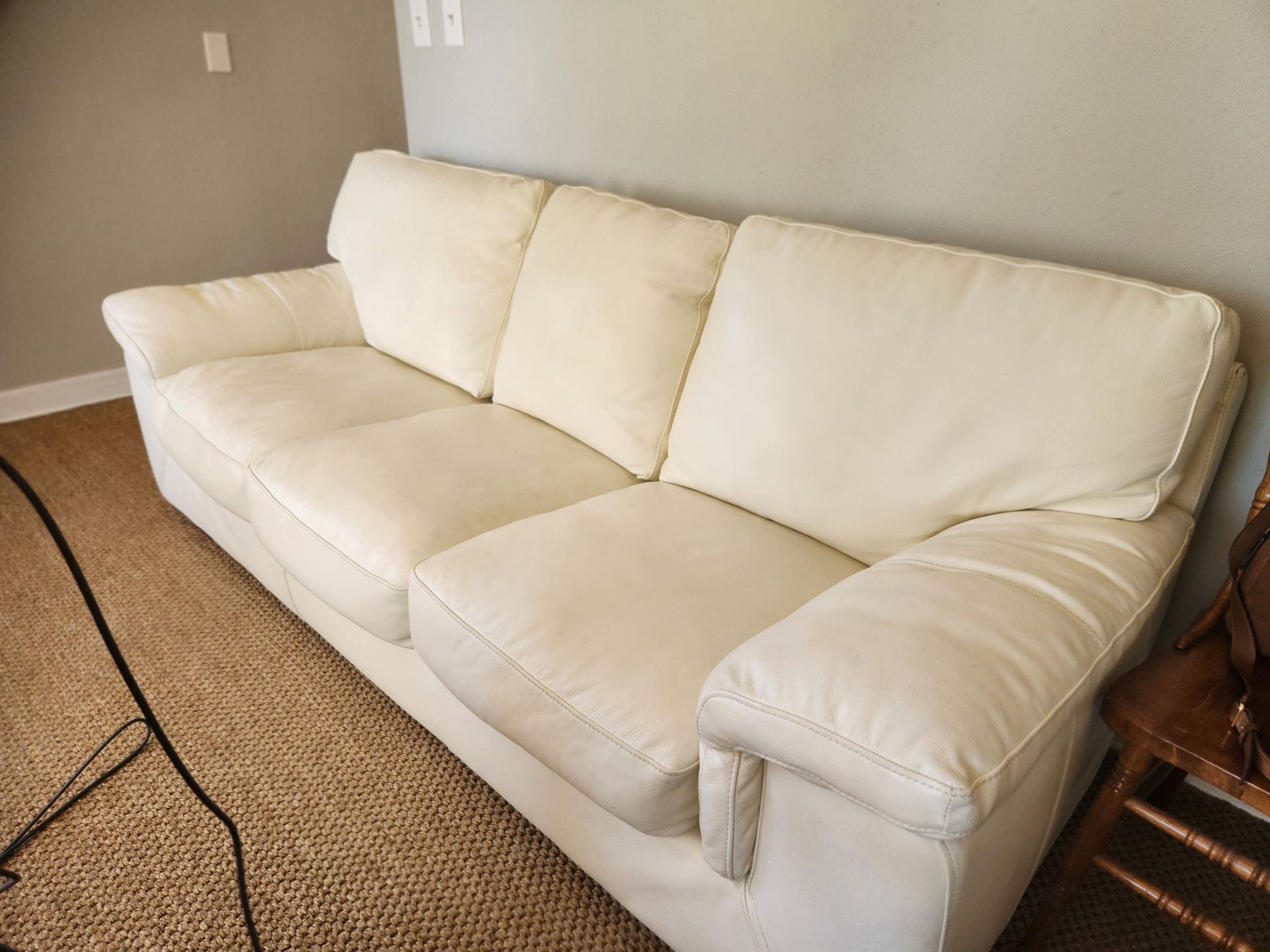 Set of Two (2) Cream/Off-White Genuine Leather Sofas