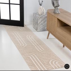 JONATHAN Y Anders High-Low MidCentury Modern Arch Stripe Two-Tone Beige/Cream 2 ft. x 8 ft.  New $35