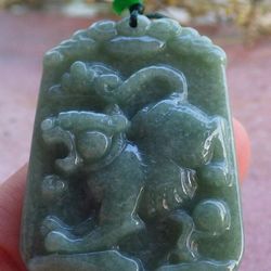 Certified Hand Carved Natural Burma A Jade Jadeite Tiger Zodiac Signs Pendant Necklace