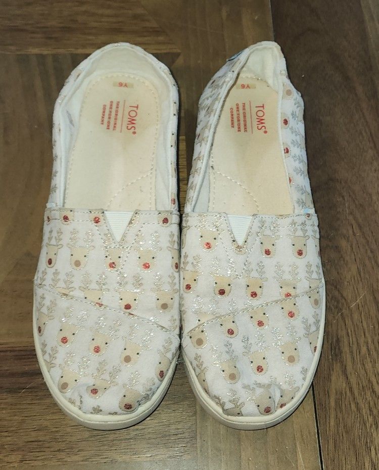 Toms Shoes Sz 6 Reindeer Deer Holiday Alpargatas Slip On Canvas Rudolph 