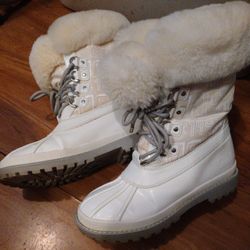 Authentic Coach Monogram Faux Fur Boots.