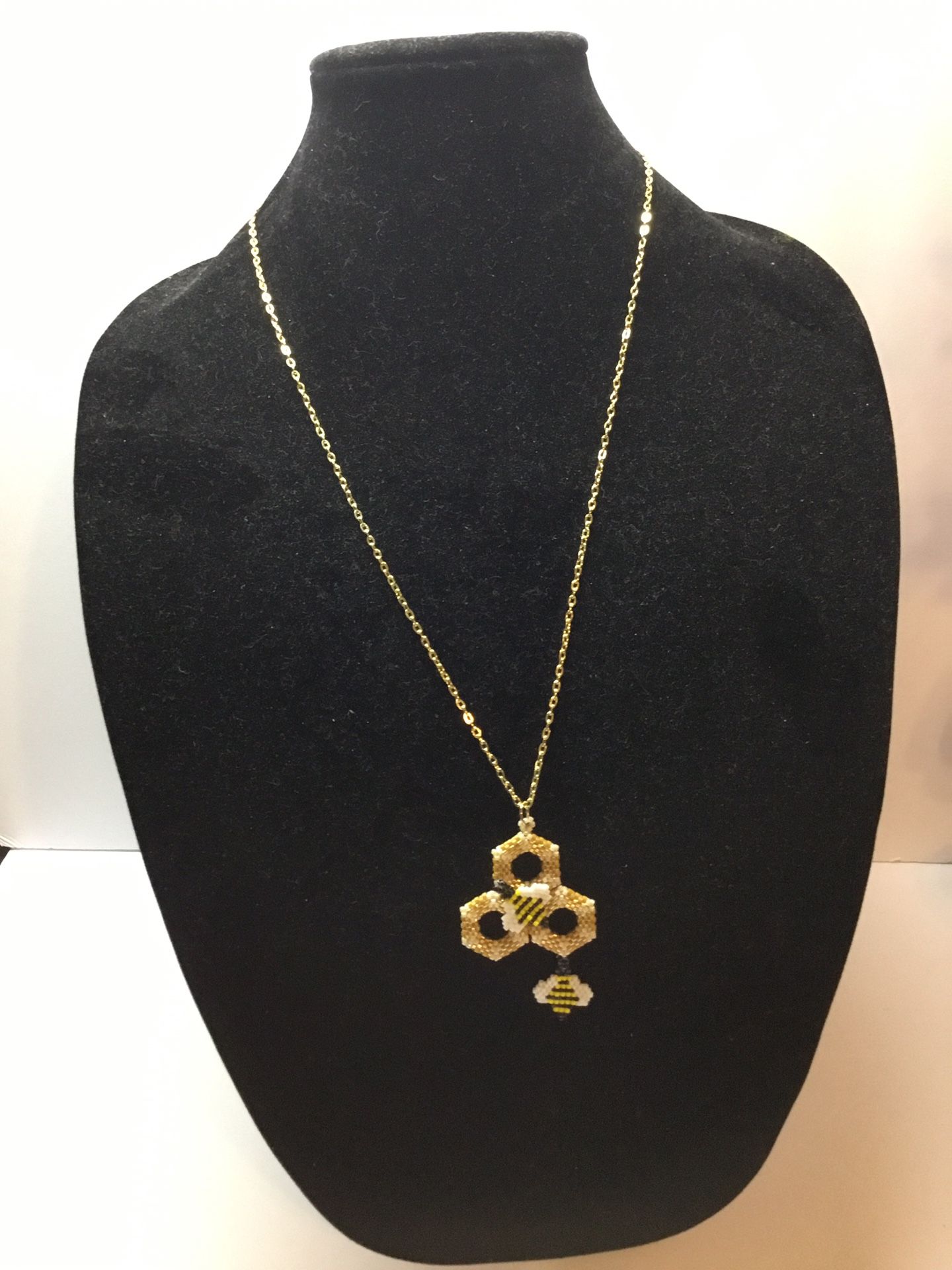 Honeycomb Bee - Beaded Necklace Handmade