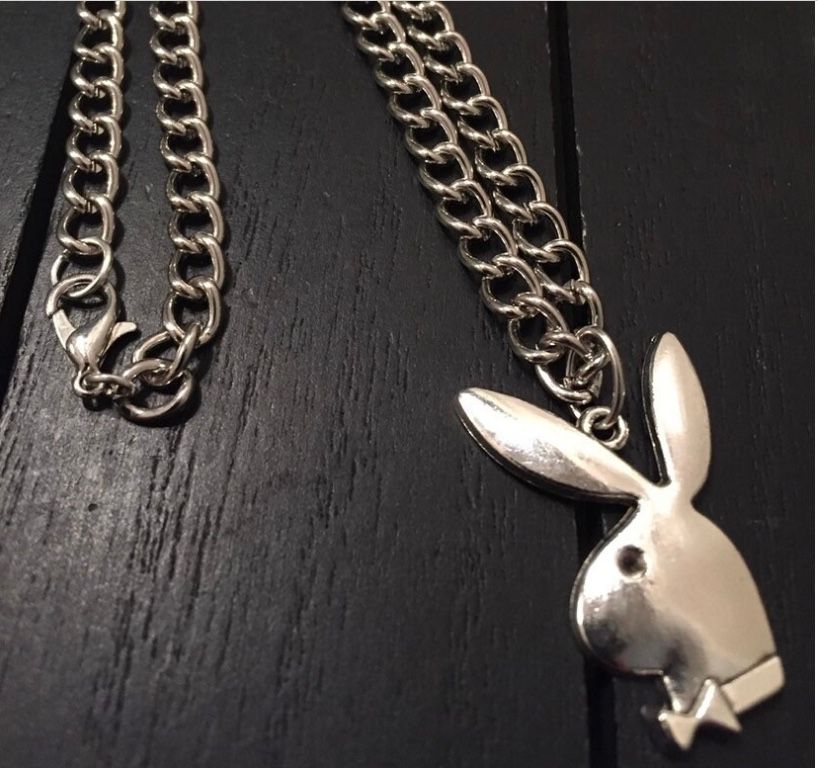 Stainless Steel Designer Curb Necklace with Playboy Bunny Charm/ We Ship Fast! Hot New 2025 Jewelry