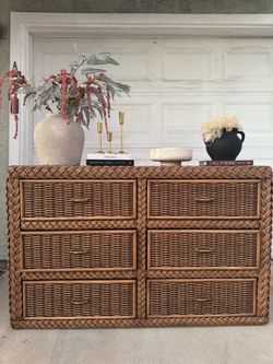 Wicker Rattan 6-Drawer Dresser