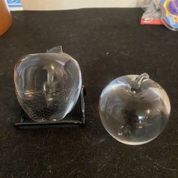 Folke Walving Lead Crystal Glass Apple Paperweight