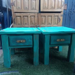Turquoise Green Distressed Nightstand Set 