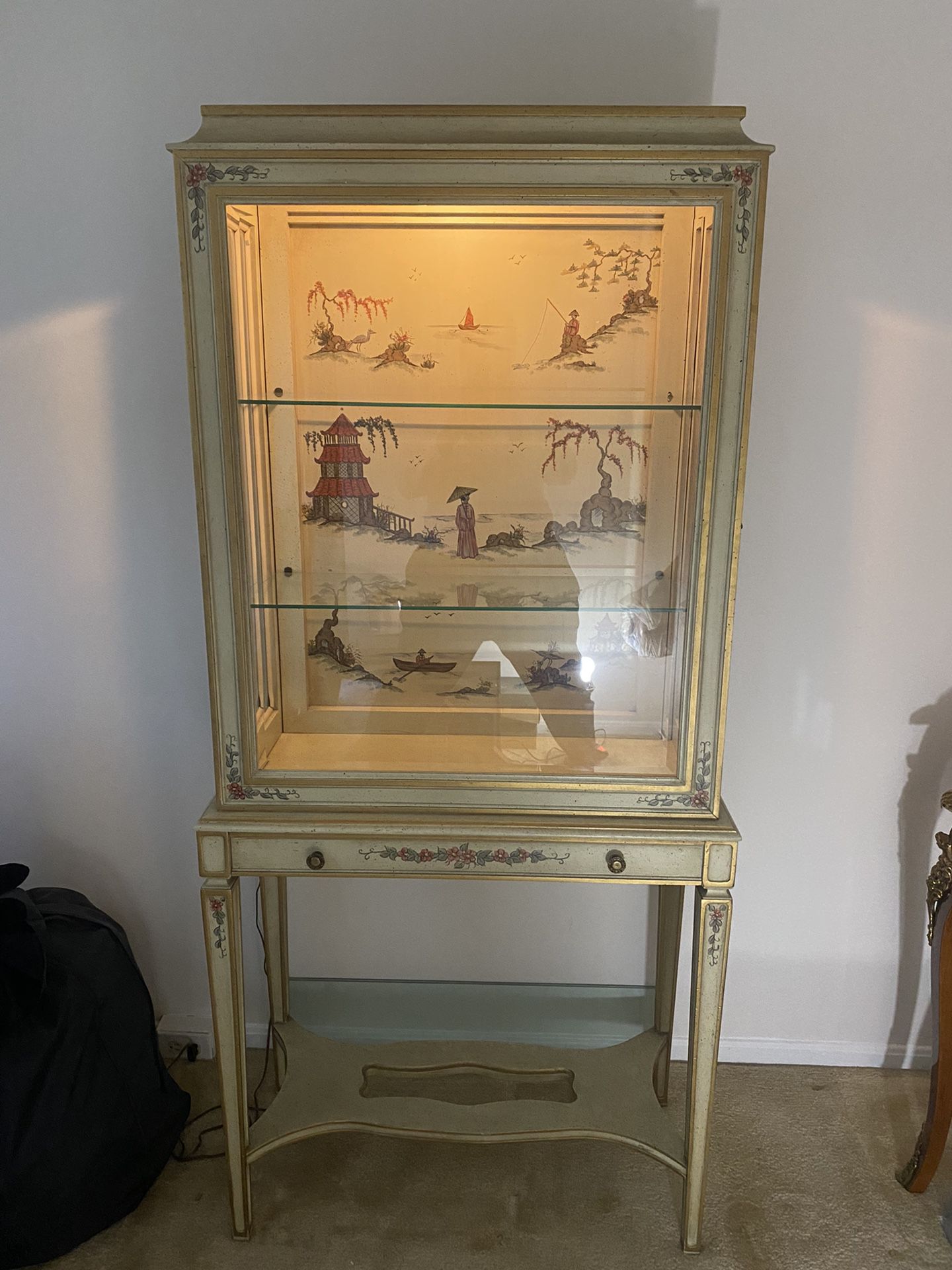 Rare Vintage French Provincial Curio Cabinet 